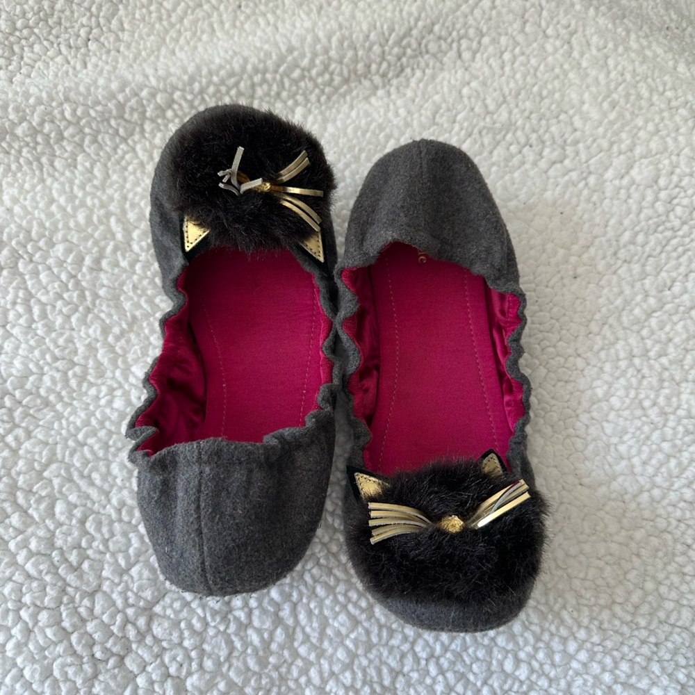 Kate Spade Gray and Pink Slippers with Cat Design - Picture 2 of 4